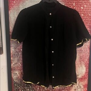 Vintage sheer Black Button Down Shirt with Gold Trim